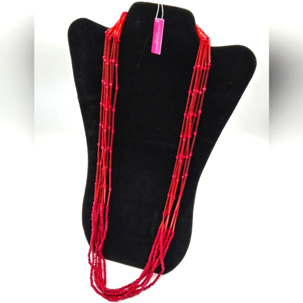 CHRISTIAN SIRIANO NWT Red Glass Beaded Multistrand Necklace